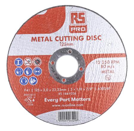 184-9239 RS PRO Aluminium Oxide Cutting Disc, 115mm x 3mm Thick, Fine Grade, P80 Grit, 5 in pack