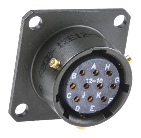 62GB-12E12-10SN Amphenol Limited, 62GB 10 Way Box Mount MIL Spec Circular Connector ReceptacleOlive, Socket Contacts,Shell Size 12,