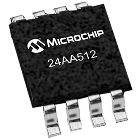 24AA512-I-SN Microchip 24AA512-I/SN Serial EEPROM Memory, 512kbit, 1.7 → 5.5 V 8-Pin SOIC