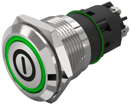 82-5152.2134.B001 EAO 82 Series Illuminated Illuminated Push Button Switch, Latching, Panel Mount, 19mm Cutout, SPDT, Green LED, 240V,