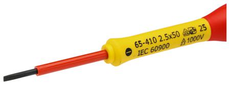 0-65-410 Stanley 50 mm Steel Insulated Screwdriver, Slotted 2.5 mm Tip
