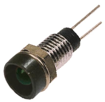 DX1117/GN Bulgin Green Panel Mount Indicator, 2.1V, 6.1mm Mounting Hole Size, Lead Wires Termination