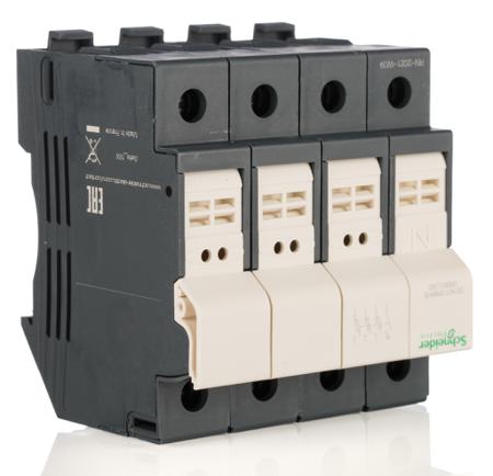 DF83N Schneider Electric 25A Rail Mount Fuse Holder for 8 x 31mm Fuse, 3P+N, 500V ac