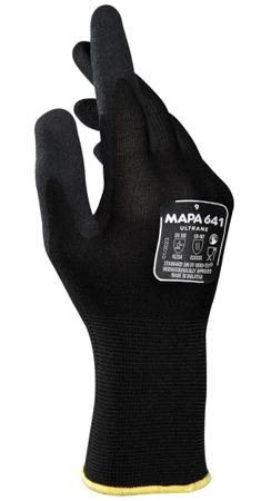 34641028 Mapa ULTRANE 641 Black Nitrile Breathable Gloves, Size 8, Nitrile Foam Coating