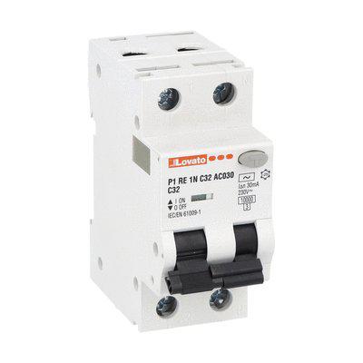P1RE1NC32AC030 Lovato RCBO, 32A Current Rating, 1P+N Poles, 30mA Trip Sensitivity, Type C, P1 Range