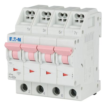 101357 PLI-C2/4 Eaton MCB, 4P, 2A Curve C, 400V AC, 10 kA Breaking Capacity