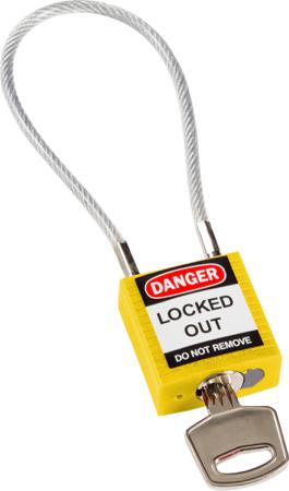 COMPACT-CABLE-PADLOCK-YELLOW-20CM-KD Brady Yellow 1-Lock Glass Fibre Reinforced Plastic Safety Padlocks, 4.7mm Shackle