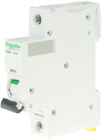 A9F55104 Schneider Electric Acti 9 iC60H MCB, 1P, 4A Curve D, 100 → 133V AC, 72V DC, 10 kA Breaking Capacity