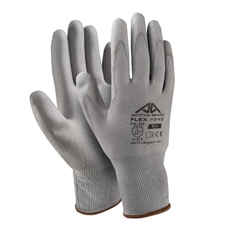 F8149NP Active Gear 3131X Grey Polyester Abrasion Resistant, Dry Environment Work Gloves, Size 9, L, Polyurethane Coating