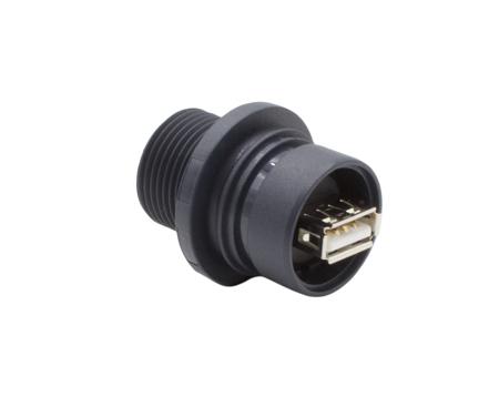 PXP6042-AA Bulgin Straight, Panel Mount, Socket- Single Port Type A to A 2.0 IP66, IP68, IP69K USB Connector