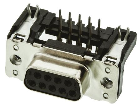09661526612 HARTING 9 Way Right Angle Through Hole D-sub Connector Socket, 2.74mm Pitch, with 4-40 UNC Threaded Inserts, Boardlocks