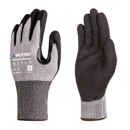 SKY1030 Skytec Sapphire Xtreme Black, Grey 15 Gauge Glass Fibre, HPPE, Nylon, Spandex, Steel Fibre Cut Resistant Work Gloves,