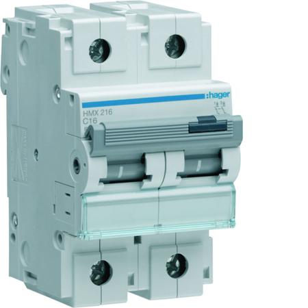 HMX216 Hager HMX MCB, 2P, 16A, 400V AC, 50 Breaking Capacity