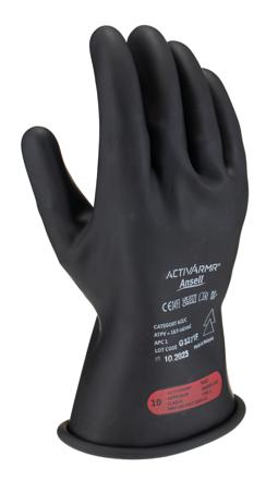 RIG011B100 Ansell Black Natural Rubber Electrical Protection Electrical Insulating Gloves, Size 10, Natural Rubber Coating