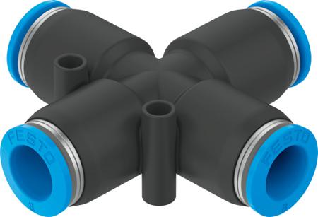 QSX-10 Pneumatic Cross Tube-to-Tube Adapter Connection A 10mm, B 10mm, C 10mm, D 10mm