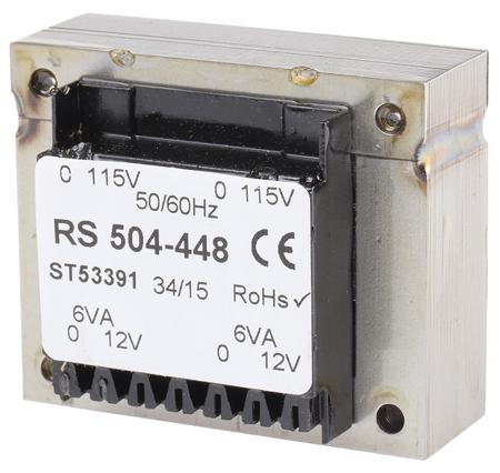 504-448 RS PRO 12V ac 2 Output Through Hole PCB Transformer, 12VA