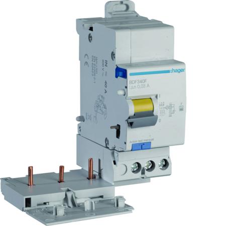 BDF340F Hager BDF RCD, 40A, 3 Pole, 30mA, Type F, 500V
