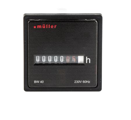BW 40.28 230V 60 Hz Muller BW40 Hour Meter, 6 Digit Analogue, 60 Hz, 230 V ac