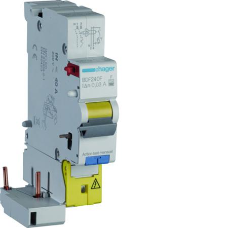BDF240F Hager BDF RCCB, 40A, 1P+N Pole, 30mA, Type F