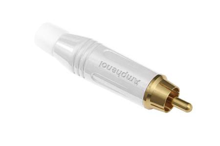 ACPR-WHT Amphenol Industrial White Cable Mount RCA Plug, Gold, 10A