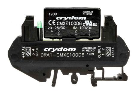 DRA1-CMXE100D6 Sensata Crydom DRA1 CMX Series Solid State Interface Relay, 28 V dc Control, 6 A Load, DIN Rail Mount