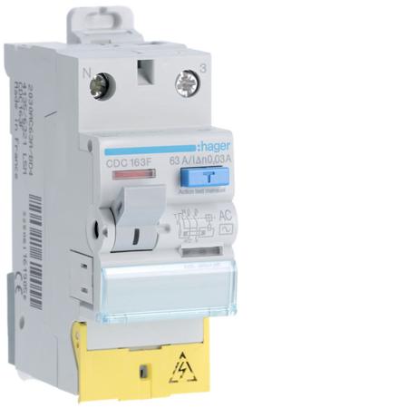 CDC163F Hager CDC RCD Switch, 63A, 2 Pole, 30mA, Type AC, 230V