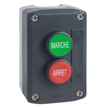 XALD224 Schneider Electric Spring Return Enclosed Push Button - SPST, SPST, Polycarbonate, Green, Red, ARRET, MARCHE, IP66,