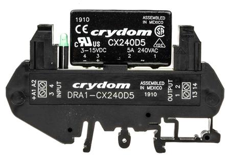 DRA1-CX240D5 Sensata Crydom DRA1-CX Series Solid State Interface Relay, 15 V dc Control, 5 A rms Load, DIN Rail Mount