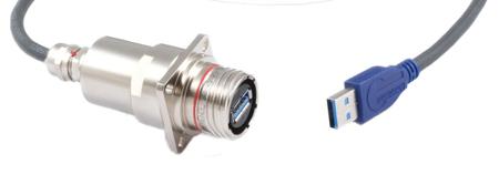 CA USB3F TV 2 A ZN 60 Amphenol Socapex Straight, Panel Mount, Female to Male- Dual Port Type USB A USB 3.0 IP68 USB Connector