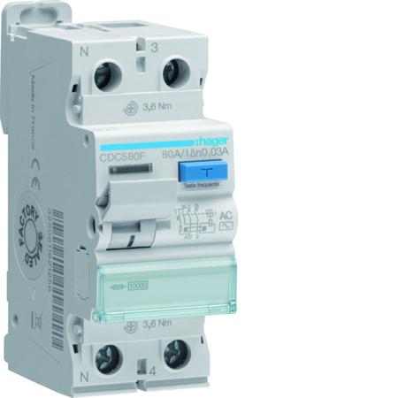 CDC580F Hager CDC RCD Switch, 80A, 2 Pole, 30mA, Type AC, 230 → 400V
