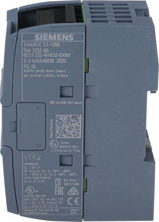 6ES7232-4HB32-0XB0 Siemens SM 1232 PLC I/O Module 2 Outputs 0 → 20 mA 24 V dc, 100 x 45 x 75 mm