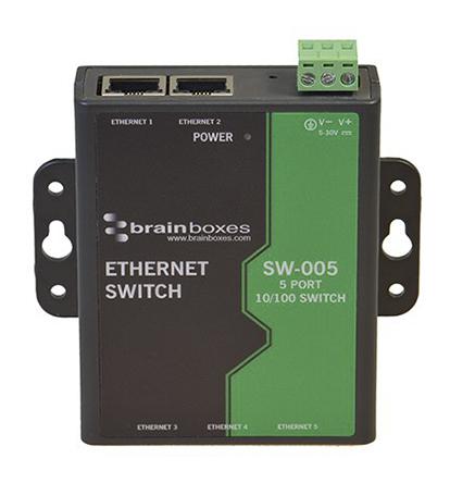 SW-005 Brainboxes Wall Mount Industrial Ethernet Switch, 5 RJ45 Ports