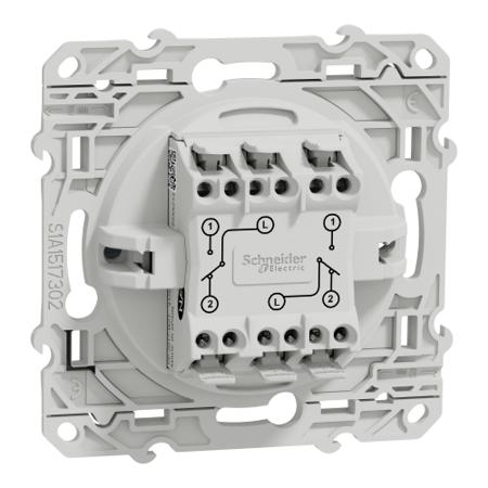 S510214 Schneider Electric White Rocker Switch, 2 Way, 2 Gang, Odace