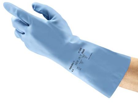 37520065 Ansell AlphaTec 37-520 Blue Cotton Chemical Resistant Gloves, Size 6.5, Nitrile Coating