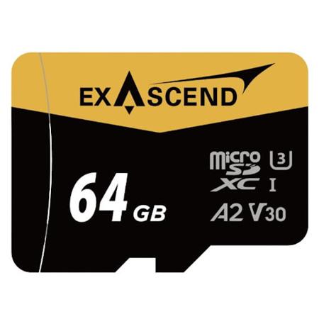 EX64GUSDU1-AD Exascend 64 GB MicroSDXC Micro SD Card, A2, Class 10, UHS-1 (U3), V30