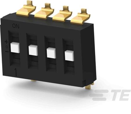 TDS04SGRSTR04 TE Connectivity 4 Way Surface Mount DIP Switch SPTT, Recessed Actuator