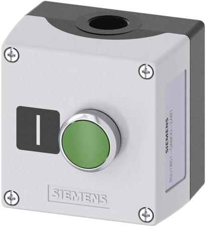 3SU1851-0AB00-2AB1 Siemens Enclosed Push Button - SPST, Metal, Green, I, IP66, IP67, IP69