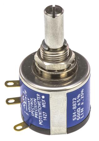 534B1501JC8872 Vishay 534 Series Wirewound Potentiometer with a 6 mm Dia. Shaft 10-Turn, 500Ω, ±5%, 2W, ±20ppm/°C, Panel Mount