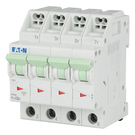101360 PLI-C8/4 Eaton MCB, 4P, 8A Curve C, 400V AC, 10 kA Breaking Capacity