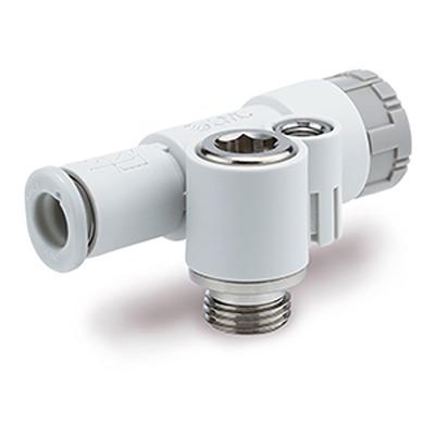 JASV-LEA04-M5 SMC JASV Series Threaded Speed Exhaust Controller, M5 x 0.8 Male Inlet Port x 4mm Tube Outlet Port,