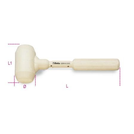 1391A 1000 BETA Rubber Dead Blow Hammer with Rubber Handle, 1.2kg