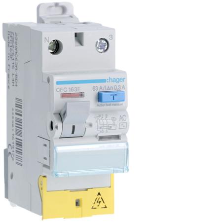 CFC163F Hager CFC RCD Switch, 63A, 2 Pole, 300mA, Type AC, 230V