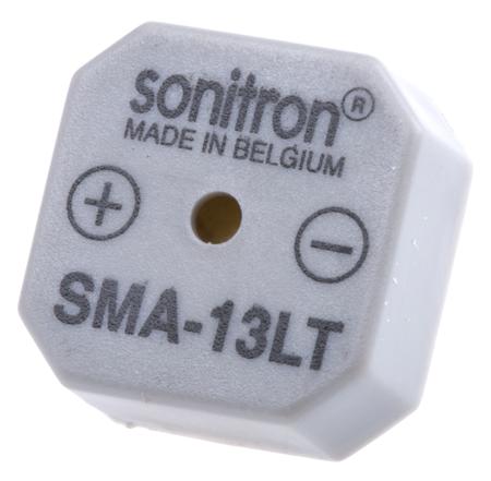 SMA-13LT-P7.5 Sonitron 82dB Through Hole Continuous Internal Buzzer, 14 x 14 x 6.5mm, 1.5V dc Min, 15V dc Max
