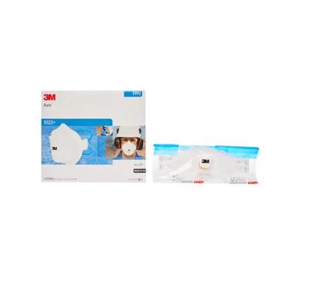3M-Aura-9322- 3M Aura™ 9300+ Series Disposable Respirator for General Purpose Protection, FFP2, Valved, Fold Flat, 10 per Package
