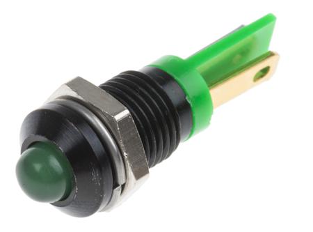 207-804 RS PRO Green Panel Mount Indicator, 2V dc, 8mm Mounting Hole Size, Solder Tab Termination