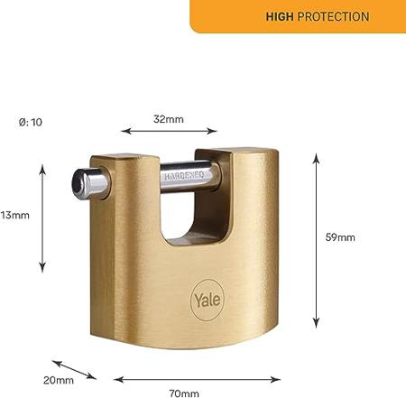 Y114B-70-113-1 Yale Padlock Brass Padlock, 10mm Shackle, 70mm Body