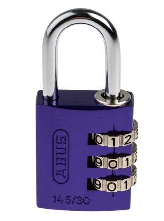 145/30 Lilac ABUS 145/30 Combination Weatherproof Aluminium Safety Padlock, 4.8mm Shackle, 30mm Body