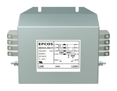 B84144A0050R000 EPCOS B84144A*R000 Series 50A 440 V ac 50 → 60Hz Flange Mount RFI Filter, with Tab Terminals 3 Phase