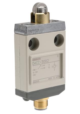 D4CC-3002 Omron Roller Plunger Limit Switch, NO/NC, IP67, SPDT, 1A Max