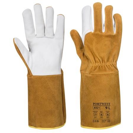 A521BRRL Portwest Hand Protection Brown Buffalo Leather, Cow Grain Leather, Elastane Welding Work Gloves, Size L
